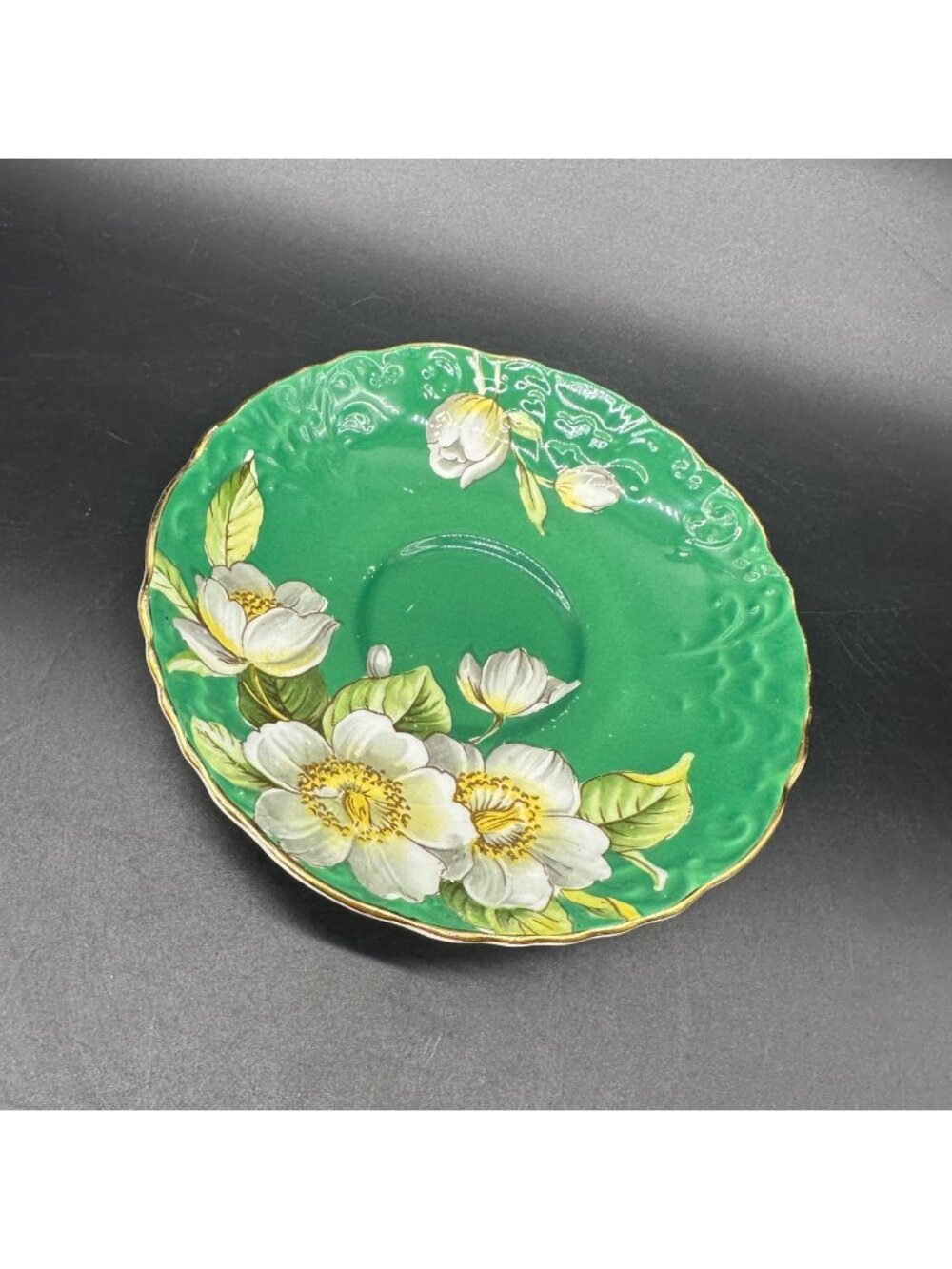 Vintage Aynsley England Floral Saucer Plate Bone China Green Wild Rose Flower